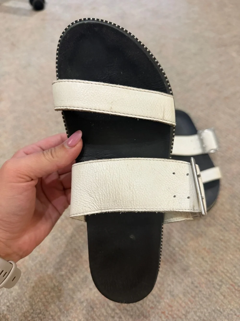 Sorel Black & White Dual-Strap Slide Sandals